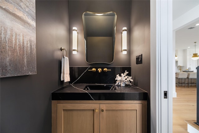 bathroom featuring wood finished floors and vanity