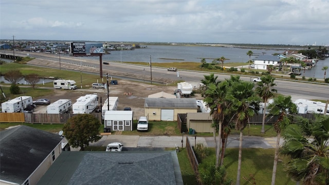 bird's eye view featuring a water view