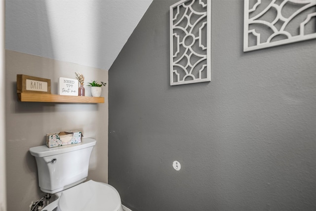 bathroom featuring toilet and lofted ceiling