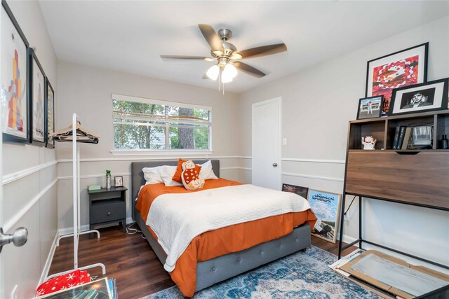 6226 Allentown Dr, Spring, TX 77389 - bedroom featuring a ceiling fan and wood finished floors