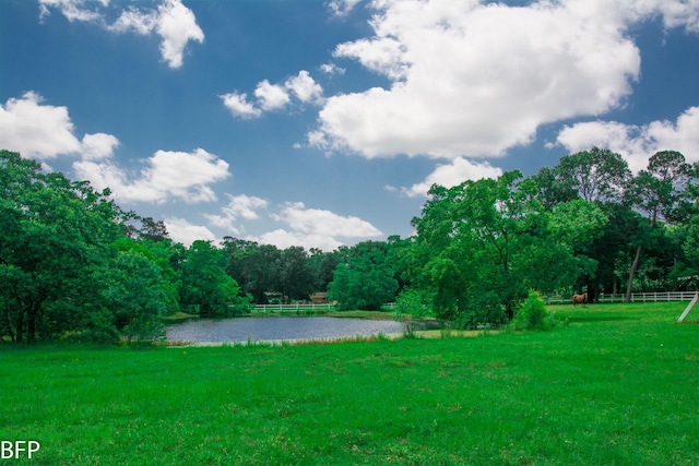 exterior space with a lawn and a water view