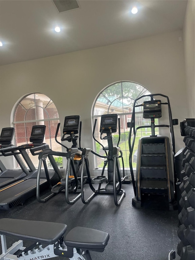 workout area with recessed lighting and visible vents