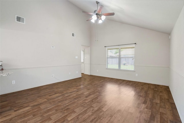 7218 Alava Dr, Magnolia, TX 77354 - unfurnished room with ceiling fan, wood finished floors, and high vaulted ceiling