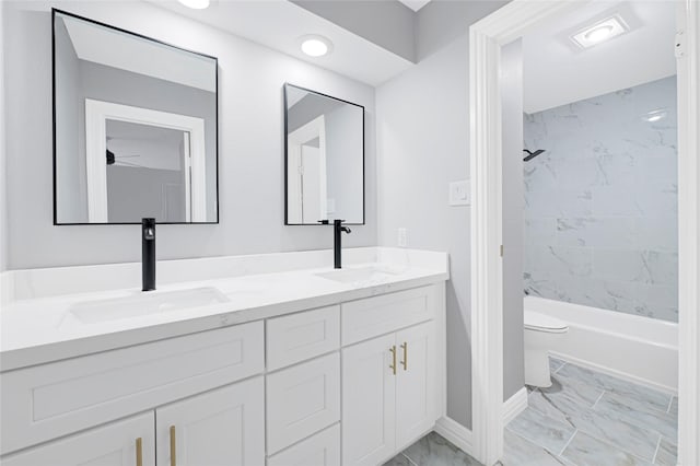 6326 Cambridge Glen Ln, Houston, TX 77035 - full bath with double vanity, baseboards, a sink, and marble finish floor