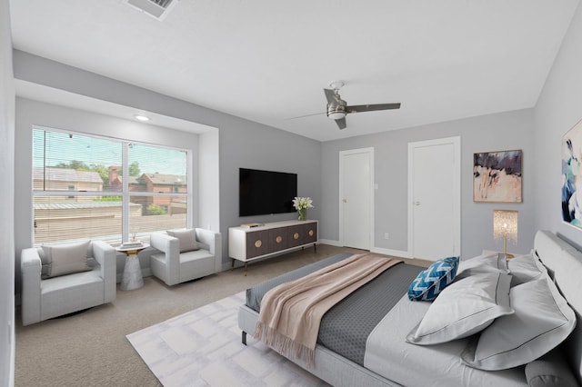 6326 Cambridge Glen Ln, Houston, TX 77035 - carpeted bedroom with visible vents and a ceiling fan