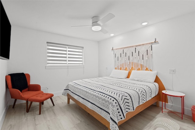 604 Calico Jack Cv, Galveston, TX 77554 - bedroom with baseboards, recessed lighting, wood finished floors, and ceiling fan