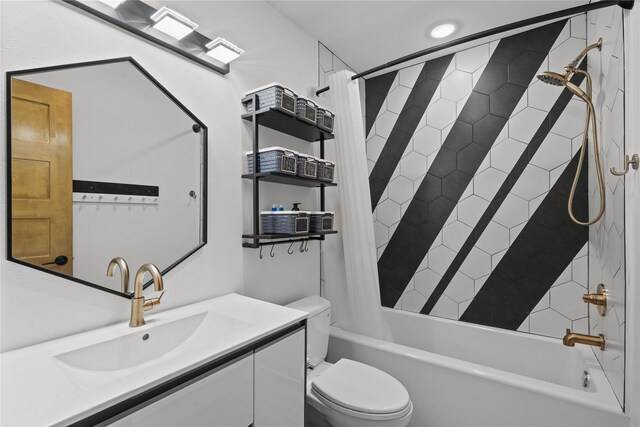 604 Calico Jack Cv, Galveston, TX 77554 - bathroom with toilet, vanity, and shower / tub combo with curtain