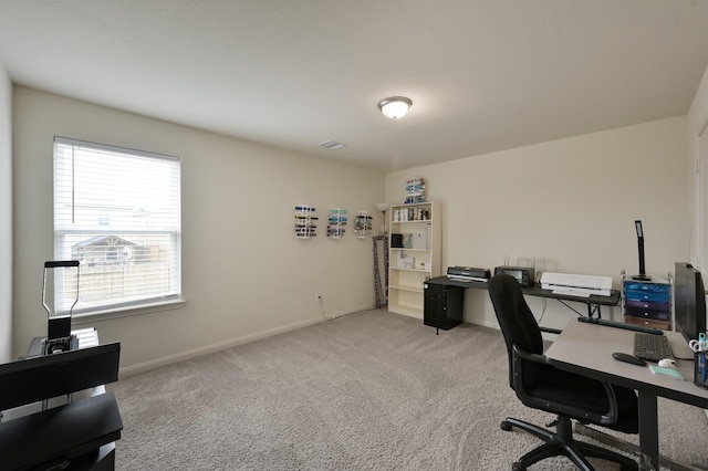office space featuring carpet floors and baseboards