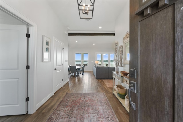 254 Peninsula Dr, Livingston, TX 77351 - foyer featuring baseboards, wood finished floors, recessed lighting, and a chandelier