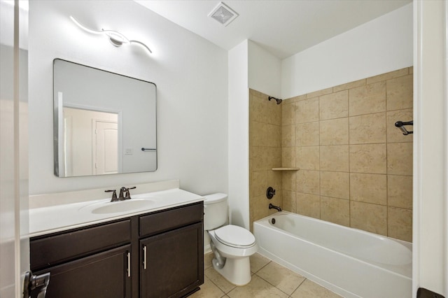 22702 Crate Falls Dr, Hockley, TX 77447 - bathroom with visible vents, bathtub / shower combination, vanity, tile patterned floors, and toilet