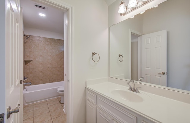 1840 Leela Springs Dr, Conroe, TX 77304 - bathroom featuring vanity, toilet, shower / bathtub combination, tile patterned flooring, and visible vents
