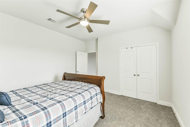 20002 Roan Ardennes Ln, Tomball, TX 77377 - bedroom with light colored carpet, baseboards, a closet, ceiling fan, and vaulted ceiling