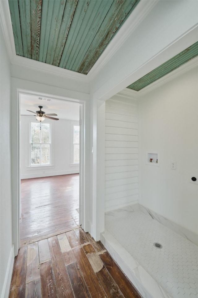 1323 Ball, Galveston, TX 77550 - corridor featuring hardwood / wood-style floors, crown molding, and baseboards