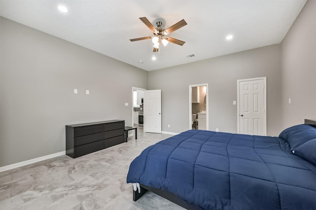 3626 Lake Breeze Ln, Crosby, TX 77532 - bedroom with ensuite bath, ceiling fan, baseboards, and recessed lighting