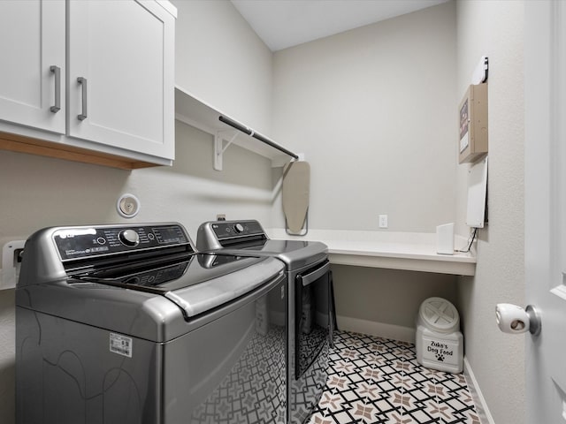 7262 Monarch Dr, Katy, TX 77493 - clothes washing area featuring cabinet space, separate washer and dryer, and baseboards