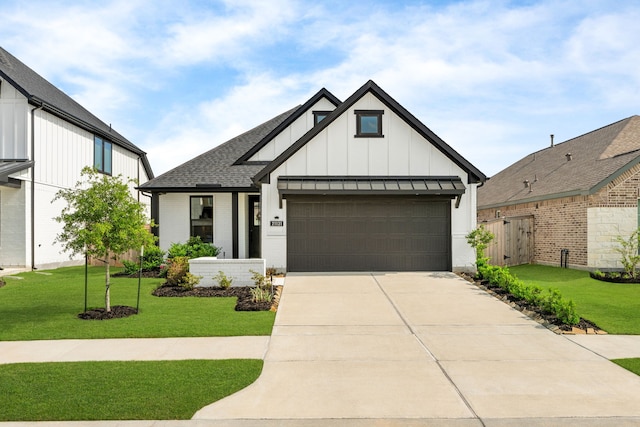 21131 Austin Chalk Dr, Cypress, TX 77433 - modern inspired farmhouse featuring board and batten siding, driveway, roof with shingles, and a front yard