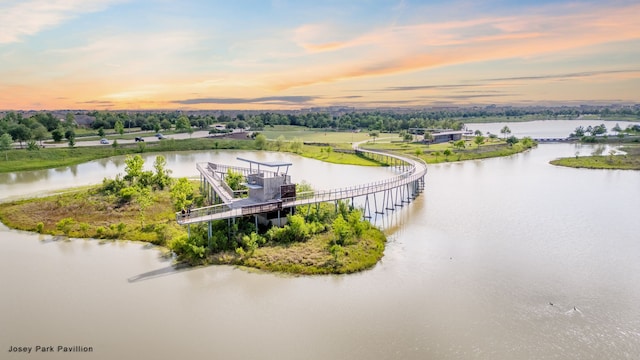 21131 Austin Chalk Dr, Cypress, TX 77433 - aerial view at dusk featuring a water view