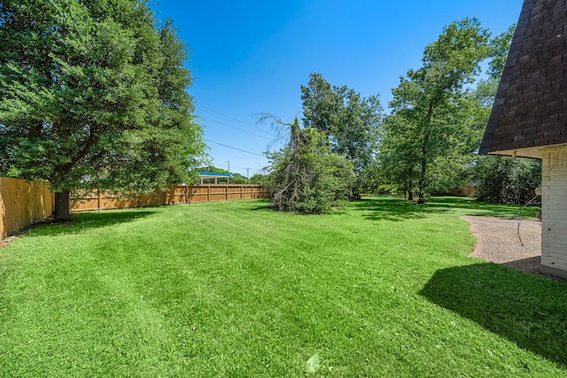 view of yard with a fenced backyard