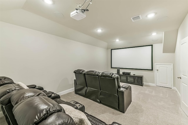 19219 Filly Park Cir, Tomball, TX 77377 - cinema with light carpet, baseboards, recessed lighting, and lofted ceiling