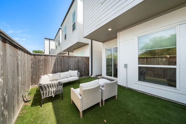 view of patio / terrace featuring a fenced backyard and outdoor lounge area