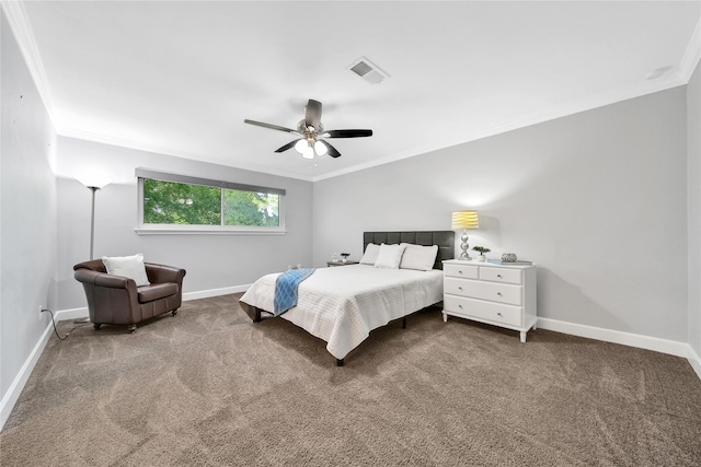 818 Wax Myrtle Ln, Houston, TX 77079 - bedroom with visible vents, baseboards, carpet flooring, and crown molding