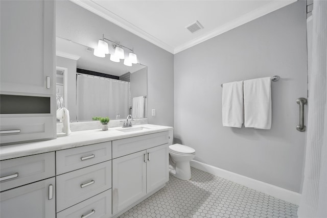 818 Wax Myrtle Ln, Houston, TX 77079 - full bath with toilet, ornamental molding, vanity, and visible vents