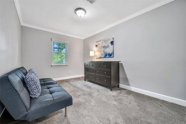 818 Wax Myrtle Ln, Houston, TX 77079 - sitting room with baseboards, ornamental molding, visible vents, and carpet