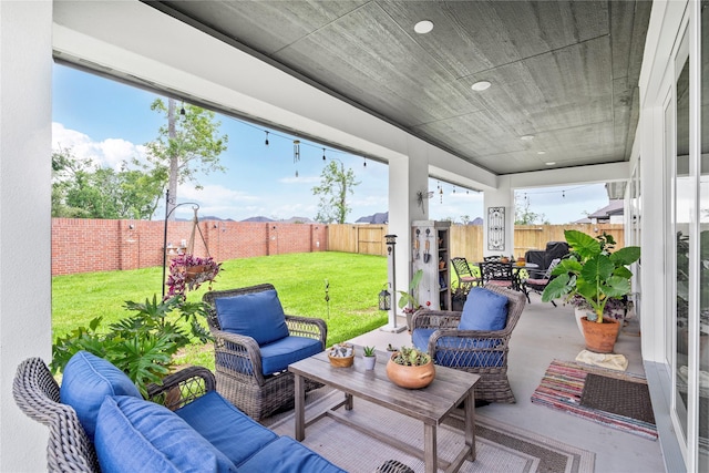 1818 Regent Mill Dr, Missouri City, TX 77459 - view of patio with a fenced backyard and an outdoor living space