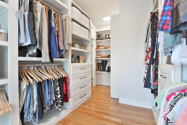 spacious closet with light wood-style floors
