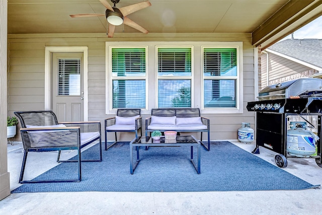 view of patio / terrace with an outdoor hangout area and ceiling fan