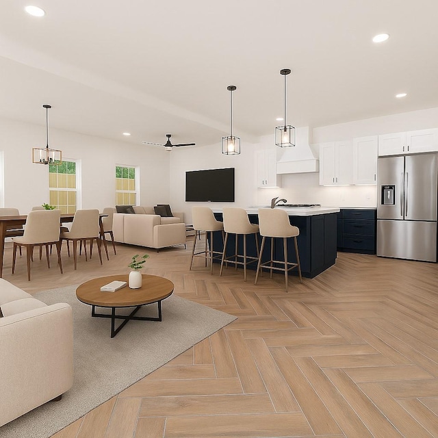 11931 S Red Cedar Cir, The Woodlands, TX 77380 - living room featuring recessed lighting and ceiling fan