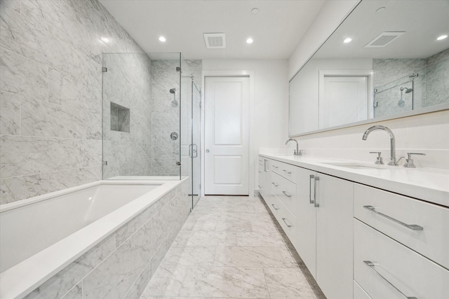 full bath featuring visible vents, a sink, and a stall shower