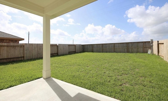 view of yard featuring a patio area and a fenced backyard