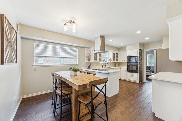 dining room with recessed lighting, visible vents, baseboards, and dark wood finished floors