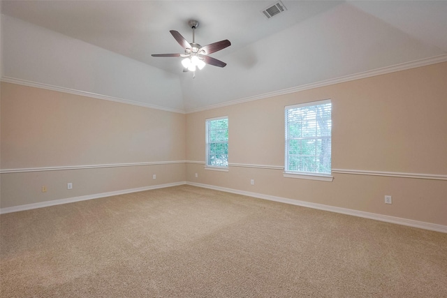 1842 Lake Winds, Missouri City, TX 77459 - empty room with lofted ceiling, a ceiling fan, visible vents, and carpet floors
