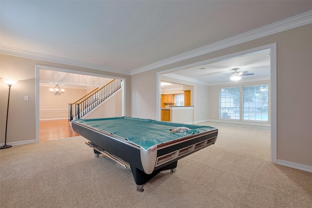 1842 Lake Winds, Missouri City, TX 77459 - game room featuring baseboards, carpet floors, billiards, and crown molding