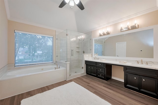 1842 Lake Winds, Missouri City, TX 77459 - full bath featuring a shower stall, wood finished floors, a sink, a bath, and double vanity