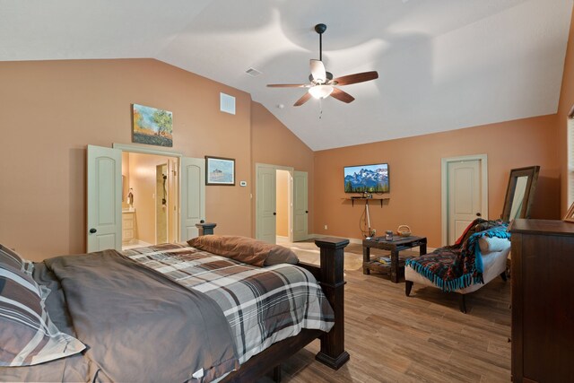 25672 Magnolia Pines Dr, Magnolia, TX 77355 - bedroom with high vaulted ceiling, wood finished floors, baseboards, and ceiling fan