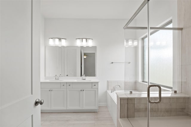 3220 Bello Green Ln, Katy, TX 77493 - full bath with plenty of natural light, a bath, double vanity, and a stall shower