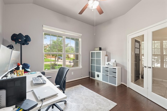 3639 Daintree Park Dr, Katy, TX 77494 - office space featuring french doors, ceiling fan, plenty of natural light, wood finished floors, and vaulted ceiling