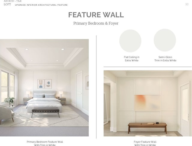 bedroom with recessed lighting, a decorative wall, and a raised ceiling