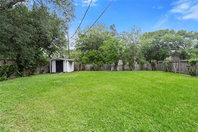 view of yard featuring a storage unit and an outbuilding