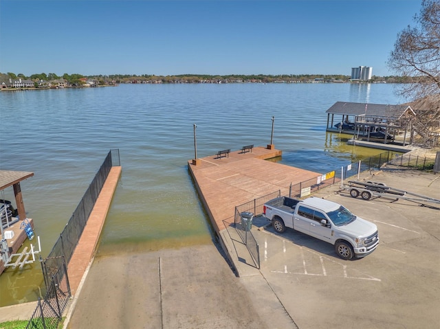 view of dock with a water view