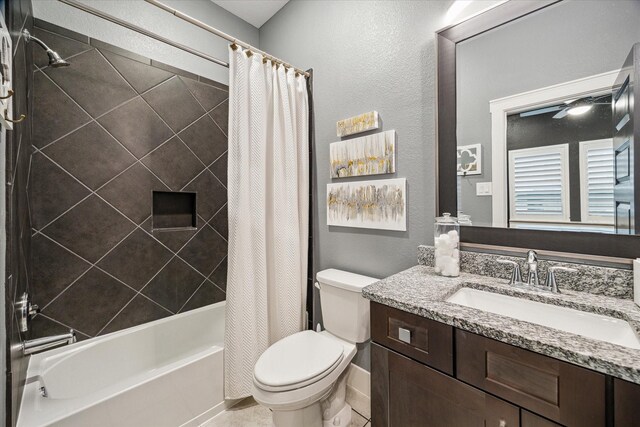 15807 Celebration Ln, Cypress, TX 77433 - bathroom featuring vanity, toilet, and shower / bath combination with curtain
