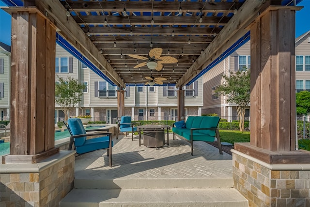 3001 Murworth Dr Unit 902, Houston, TX 77025 - view of patio / terrace featuring an outdoor living space with a fire pit and a ceiling fan