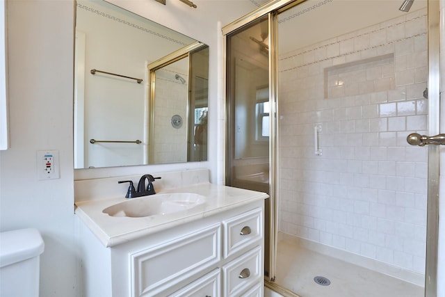 2427 Willowby Dr, Houston, TX 77008 - bathroom with toilet, vanity, and a stall shower