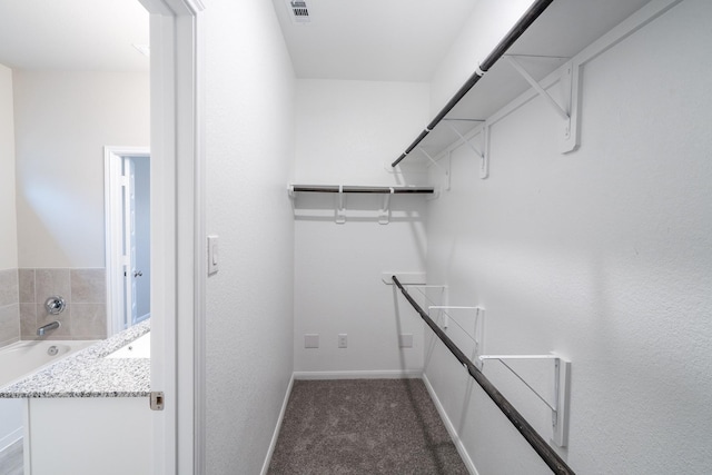 spacious closet with carpet floors and visible vents