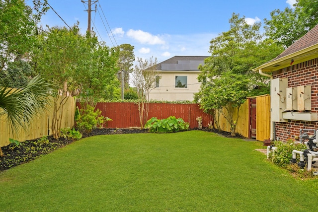view of yard with a fenced backyard