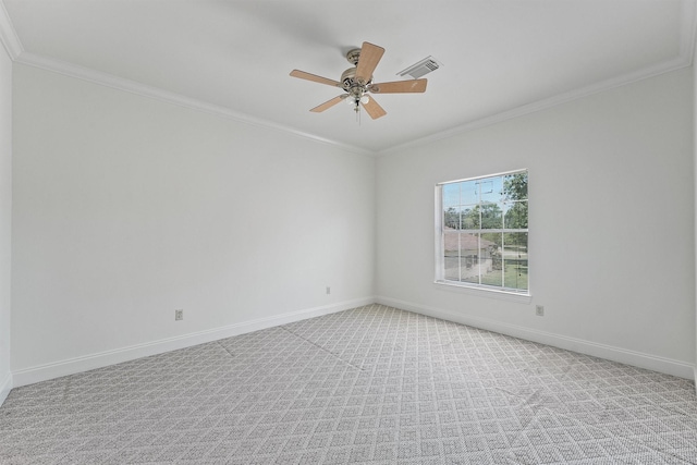 23056 Volga Dr, Porter, TX 77365 - empty room featuring visible vents, crown molding, baseboards, and a ceiling fan