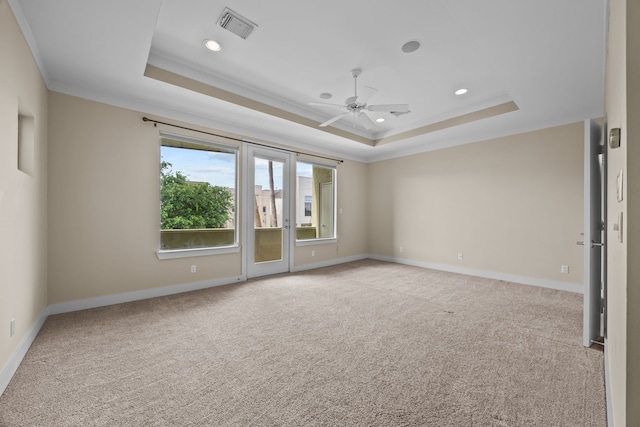 5212 Lillian St, Houston, TX 77007 - spare room featuring a raised ceiling, a ceiling fan, carpet, baseboards, and recessed lighting
